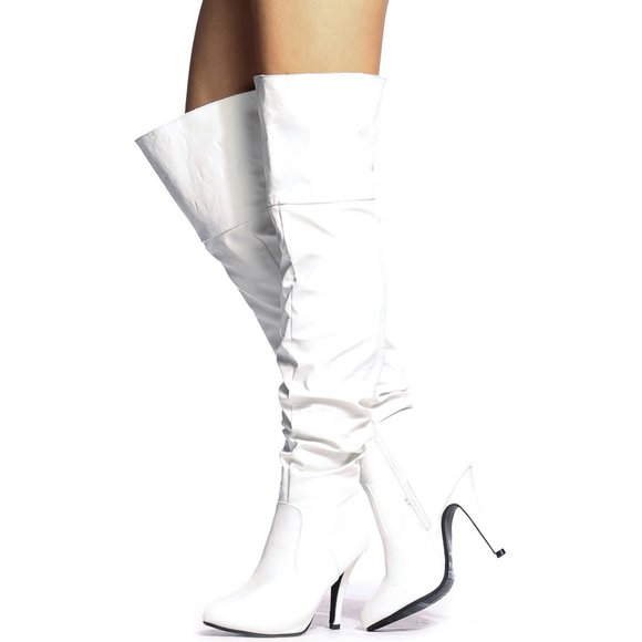 NEW White Slouchy Foldable Over The Knee/Knee High Boot Stiletto High Heel w/Zip - Picture 3 of 6